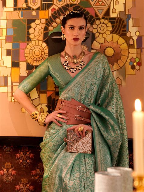 Buy Sage Green Kanjivaram Saree 54529 Online | Karagiri