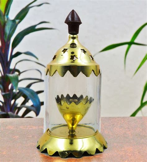 Buy CraftVatika Brass Diya with Glass Cover for Pooja Brass Table Diya ...