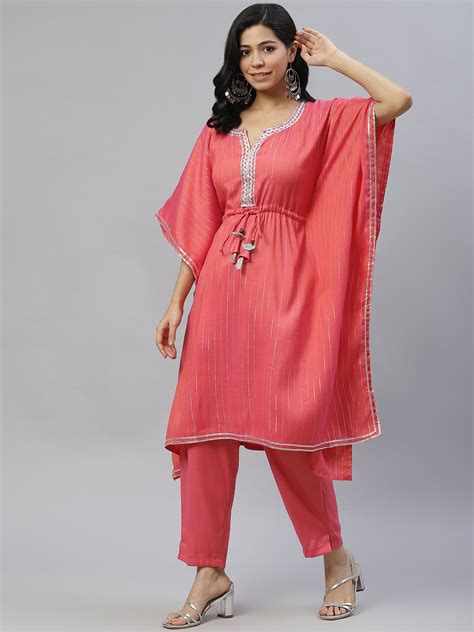 Women Peach-Coloured Striped Empire Kurta with Palazzos