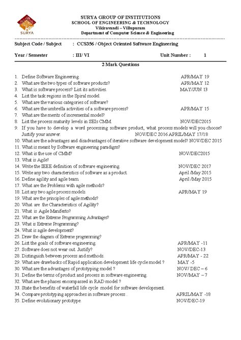 CCS356 Midterm Question Bank on Object-Oriented Software Engineering ...