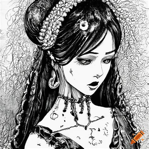 Elegant noble lady in a horror manga art