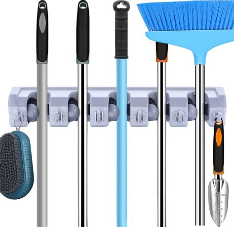 Parssufy Mop Holder and Broom Holder 5 Slot Position with 6 Hooks ...