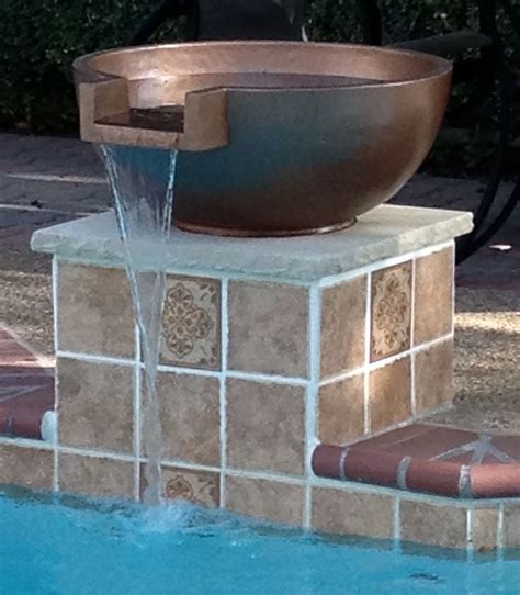 our new pool water feature - copper bowl fountain on a pedestal - with ...