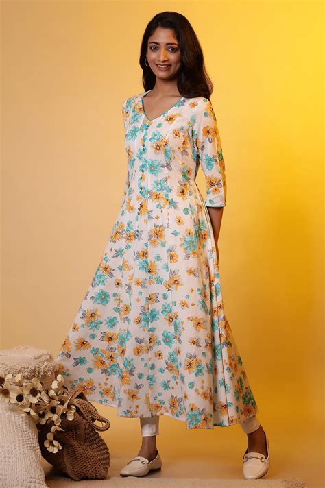 Buy White Flared Floral Printed Kurta Online for Woman | Shop for Aurelia