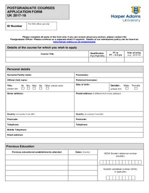Fillable Online Postgraduate Application Form 2017-18 Fax Email Print ...