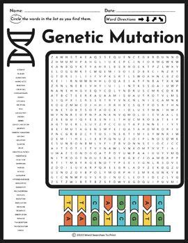 Genetic Mutation Word Search | DNA Sequence, Alteration, Variations ...