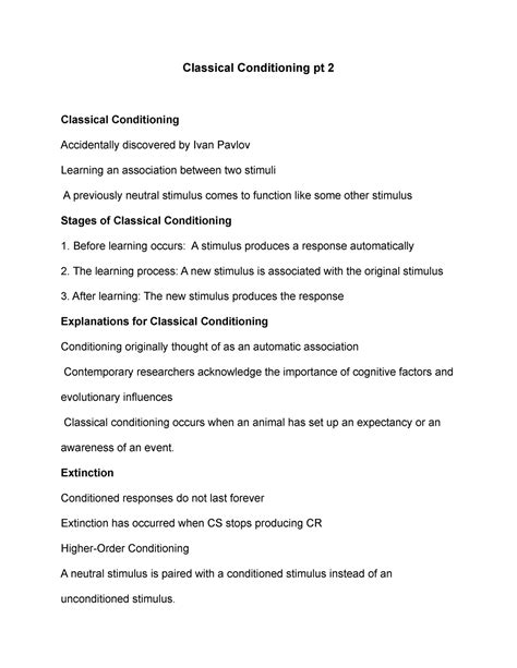 Classical Conditioning pt 2 - Extinction Conditioned responses do not last forever Extinction ...