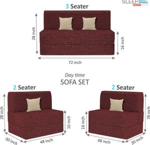 SLEEP SPA SMART HOMES Set 3 Seater Double Foam Fold Out Sofa Cum Bed ...