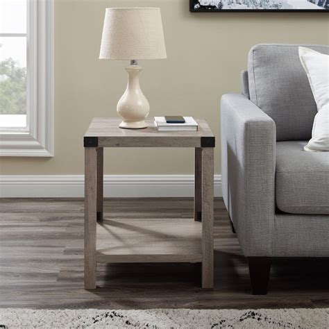Walker Edison 18-in W x 22-in H Grey Wash Wood veneer Square Rustic End ...
