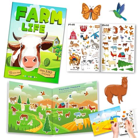 Farm Animal Theme Sticker Book With 8 Scenes, Preschool Education ...