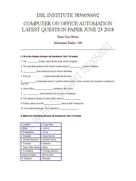 Image result for Computer Office Automation Practice Questions Papers