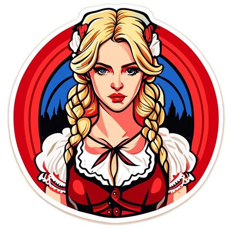 Blonde, rot-rosa Frau im bayerischen Outfit, handgezeichneter Cartoon ...