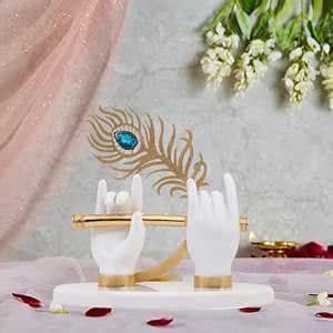 Buy INTERNATIONAL GIFT® White Krishna Hand with Flute Gold Plated for ...