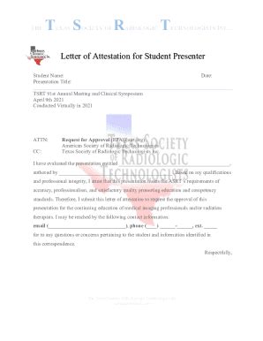 Fillable Online Letter of Attestation for Student Presenter Fax Email ...