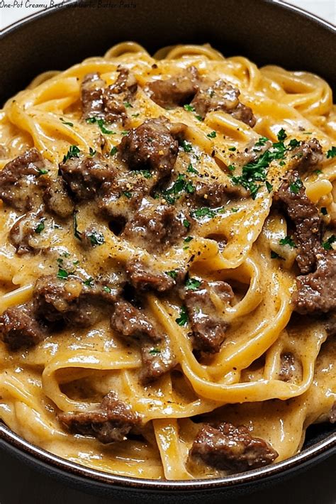One-Pot Creamy Beef and Garlic Butter Pasta | RecipeCoo | Recipe ...