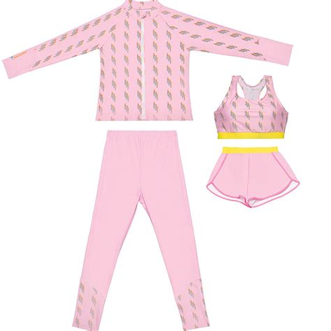 3 pcs Pink ThunderBolt Matching Top,Leggings & Jacket style Swimwear ...