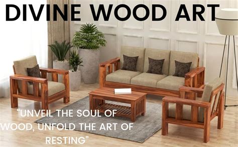 DIVINE WOOD ART Wooden Sofa Set for Living Room | Wooden Sofa Set | 6 ...