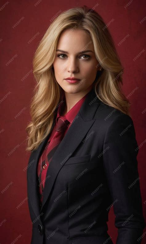 Premium Photo | A woman with blonde hair is wearing a black suit and a ...