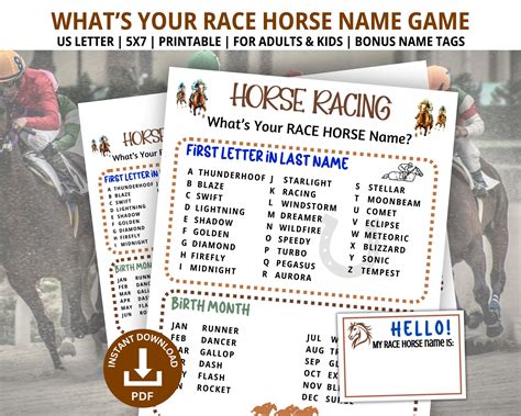 What's Your Race Horse Name Game, Horse Racing Games, Family Game Night ...