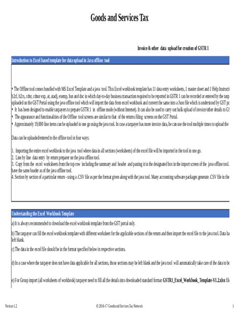 Fillable Online GSTR1 Excel Workbook Template. For uploading data to ...