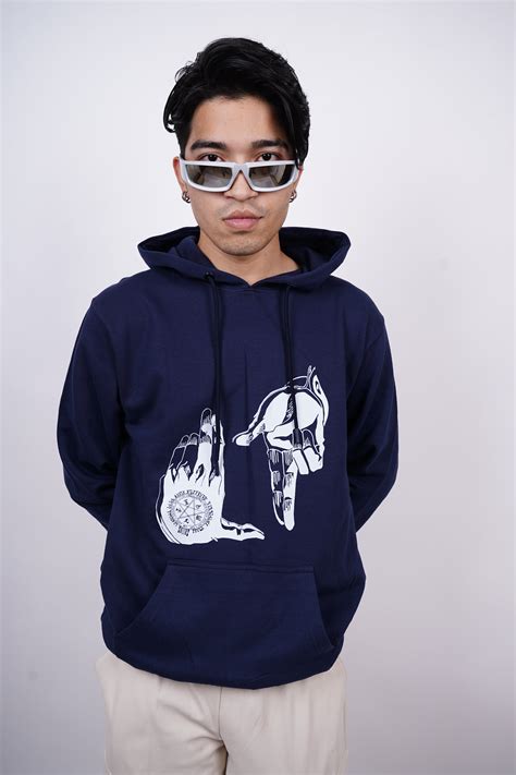 Alucard's Hand Symbol Relaxed Fit Navy Blue Hoodie For Men By DemonWea