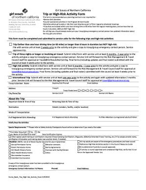 Fillable Online girlscoutsnorcal Of Northern Trip or High Risk Activity ...