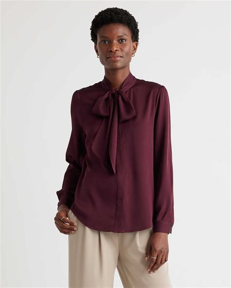Washable Stretch Silk Tie Neck Blouse