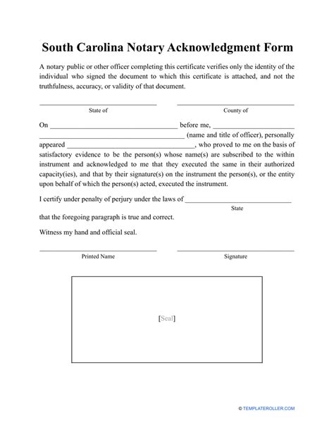 South Carolina Notary Acknowledgment Form - Fill Out, Sign Online and ...