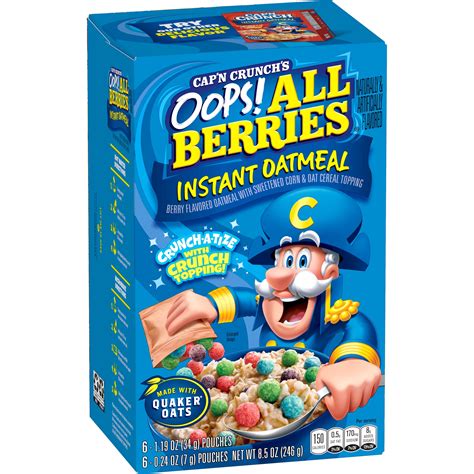 Cap'n Crunch Instant Oatmeal Cereal, Oops All Berries, 8.5 oz, 6 ...