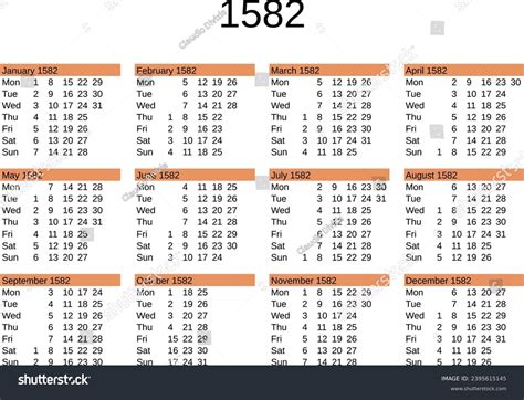 calendario del año 1582 en inglés: vector de stock (libre de regalías ...
