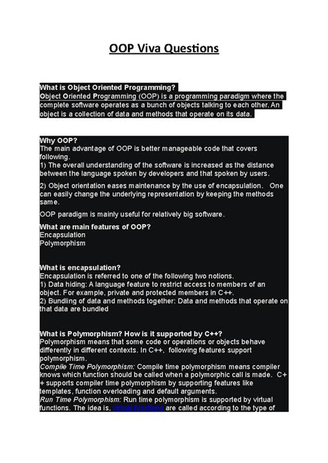 OOP Viva Questions - OOP Viva Questions What is Object Oriented ...