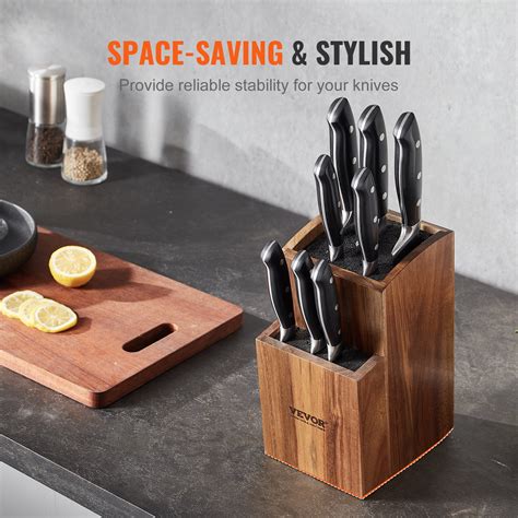 VEVOR Universal Knife Holder, Acacia Wood Knife Block Without Knives, Two-Tier Knife Storage ...