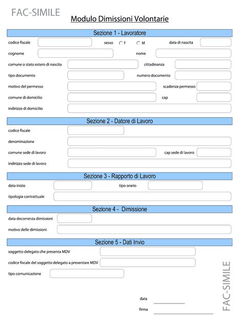 Modulo Per Dimissioni Volontarie - Compila online, stampabile ...