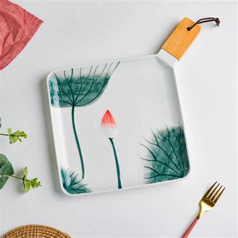 Lotus Leaf Square Platter With Handle 12 Inch Large Online - Premium ...