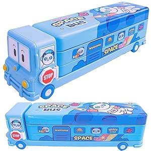 RST Deals* Bus Shaped Pencil Box with Wheels, Buble Decker Bus Pencil ...