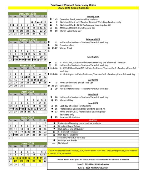 Southwest Vermont Supervisory Union VT Calendar 25-26 Revised [pdf ...