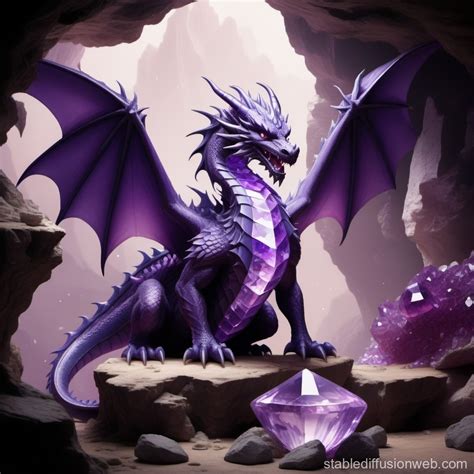 Purple Crystal Dragon Guarding Cave Treasure | Stable Diffusion Online