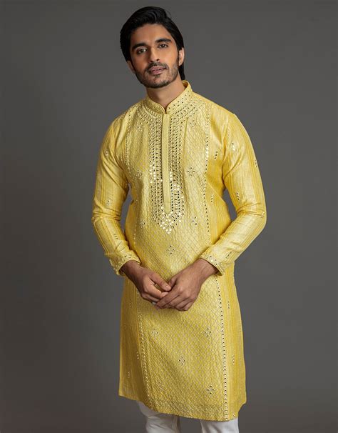YELLOW MIRROR WORK KURTA SET
