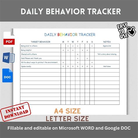 Image result for Daily Behavior Chart