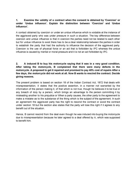 Free Consent - sivananda sir question and answers - 1. Examine the ...