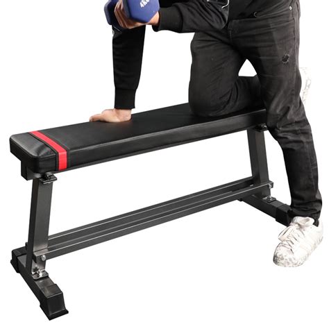 Flat Weight Bench with Built-in Dumbbell Rack Workout Bench Strength ...