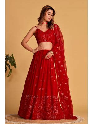 Buy Pink Ethnic Red Georgette Sequin Work Semi-Stitched Lehenga With ...