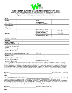 Fillable Online WORCESTER SWIMMING CLUB MEMBERSHIP FORM 2020 Fax Email ...