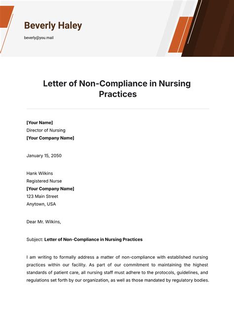 Free Letter of Non-Compliance in Nursing Practices Template to Edit Online
