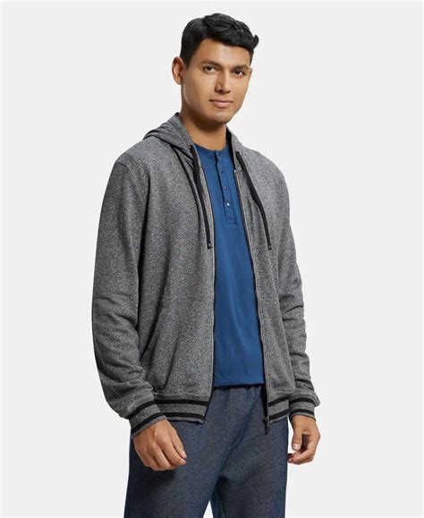 Buy Super Combed Cotton French Terry Hoodie Jacket with Ribbed Cuffs ...