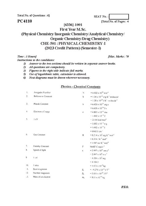 CHE-501: Physical Chemistry-I Final Exam (2023) - Studocu
