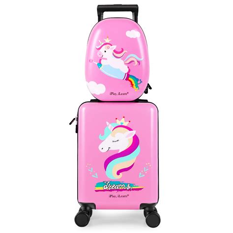 Unicorn Kids Luggage, Girls Carry on Suitcase W/ 4 Spinner Wheels, Pink ...