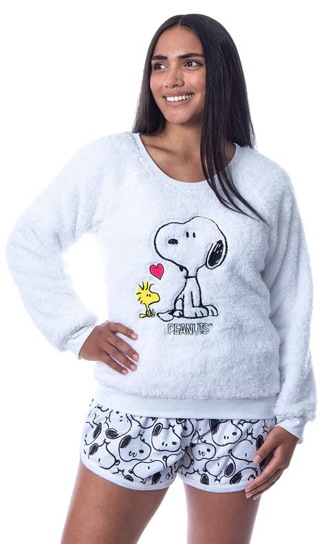INTIMO Peanuts Womens' Snoopy and Woodstock Sweater and Shorts Sleep ...