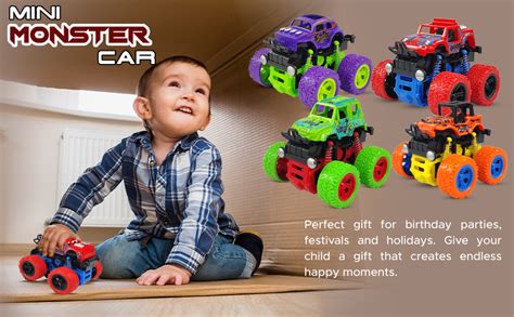 4WD 360 Degree Mini Monster Trucks Friction Powered Cars for Kids Big ...