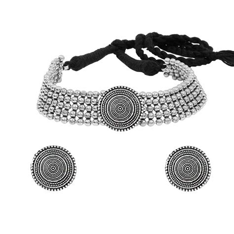 Yellow Chimes Ethnic Oxidised Silver Threaded Jewelry Beads Traditional ...